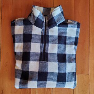 Lands' End Women's Black/White Buffalo Check Quarter Zip Fleece Size XS